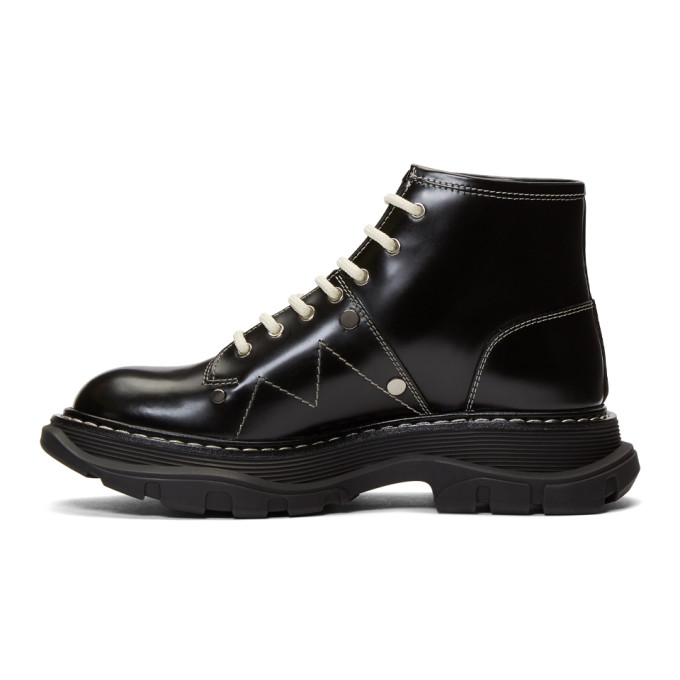 ALEXANDER MCQUEEN BLACK TREAD LACE-UP BOOTS