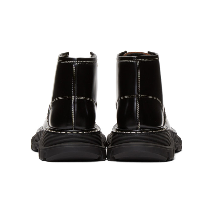 ALEXANDER MCQUEEN BLACK TREAD LACE-UP BOOTS