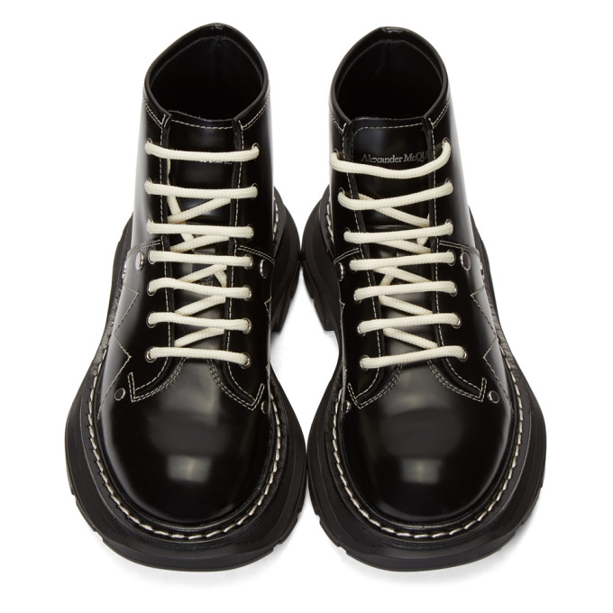 ALEXANDER MCQUEEN BLACK TREAD LACE-UP BOOTS