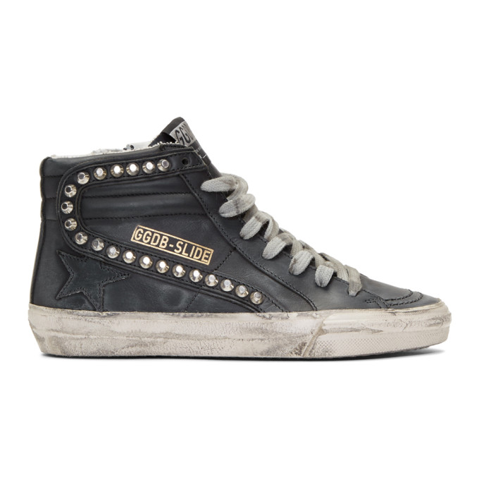 Golden Goose Slide Leather Sneaker In Black & Studs | ModeSens