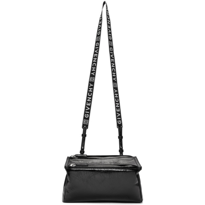 Click to view more detailed imagery on our partner's website Givenchy Pandora Mini Fabric Satchel Bag With Logo Strap In 001 Black