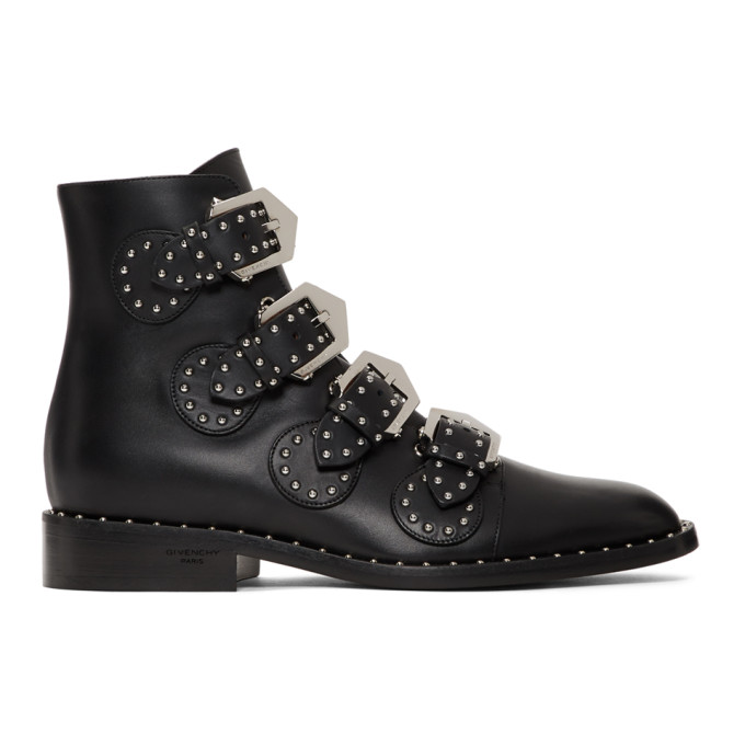 Click to view more detailed imagery on our partner's website Givenchy Black Lether Ankle Botts With Buckles And Studs Details