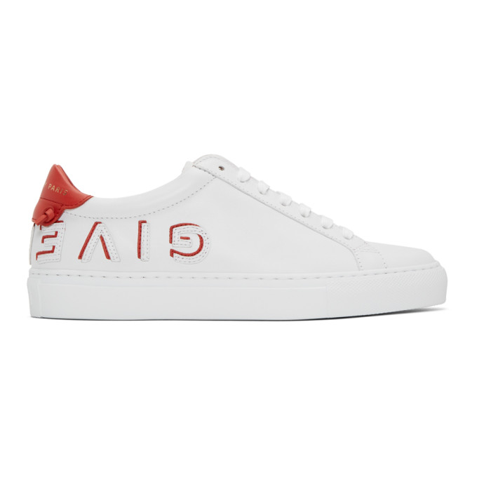 Click to view more detailed imagery on our partner's website Givenchy Urban Street Reverse Logo Leather Sneakers In 112 Red