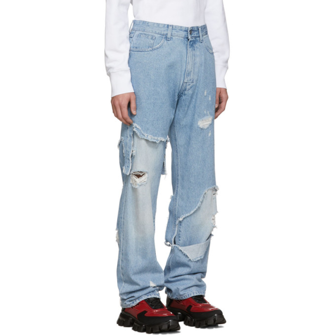 Raf Simons Distressed Loose Fit Denim Jeans In 00042 Blue | ModeSens