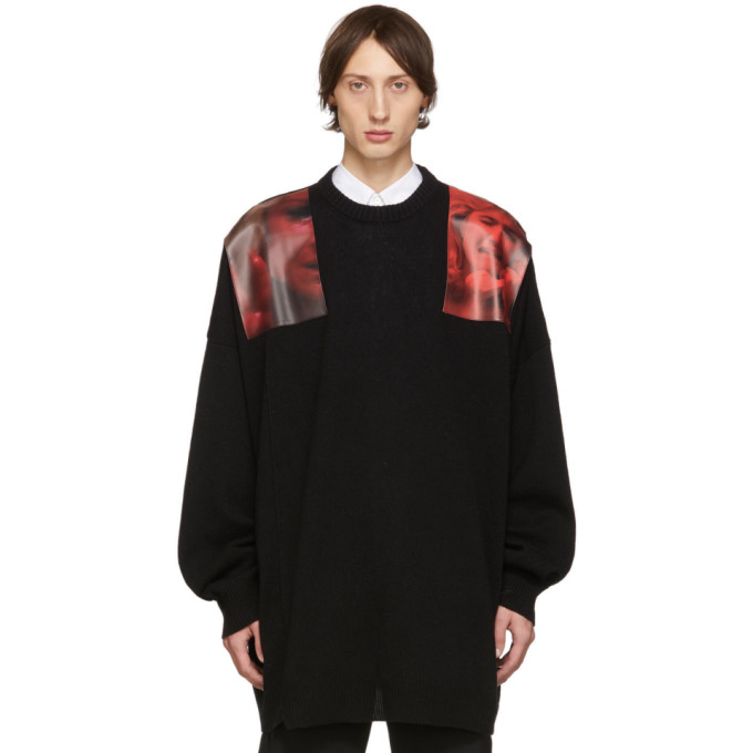 Click to view more detailed imagery on our partner's website Raf Simons Oversized Photographic Shoulder Patch Sweater In Black In 09930 Red