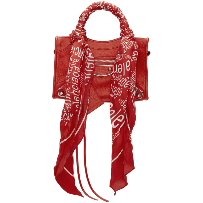 Click to view more detailed imagery on our partner's website Balenciaga Classic City Scarf Mini Leather Tote In Red