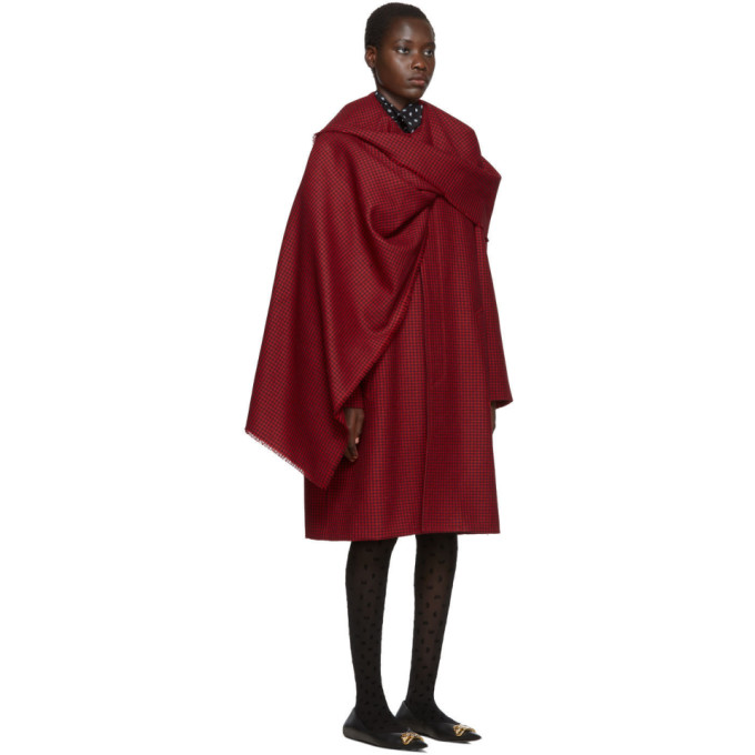 BALENCIAGA Red Houndstooth Scarf Coat