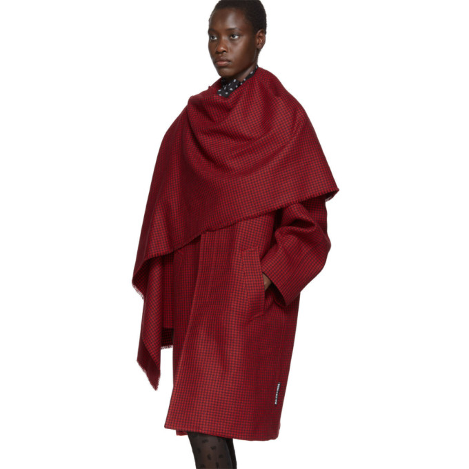 BALENCIAGA Red Houndstooth Scarf Coat