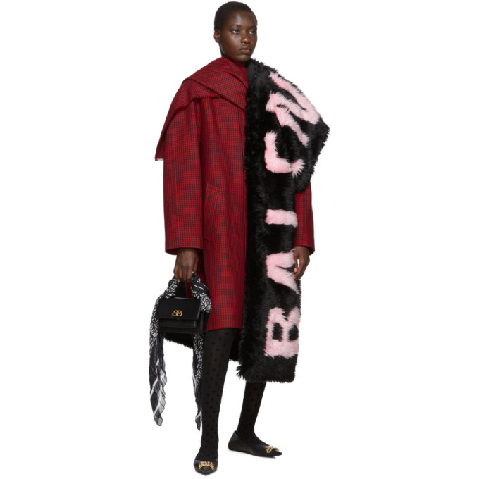 BALENCIAGA Red Houndstooth Scarf Coat