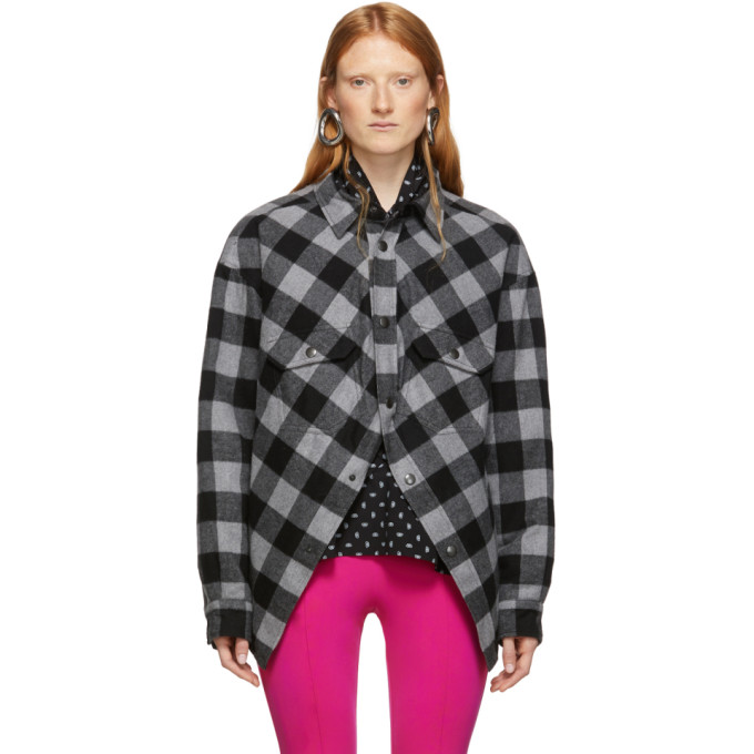 BALENCIAGA BALENCIAGA GREY AND BLACK CHECK FLANNEL SWING CANADIAN JACKET