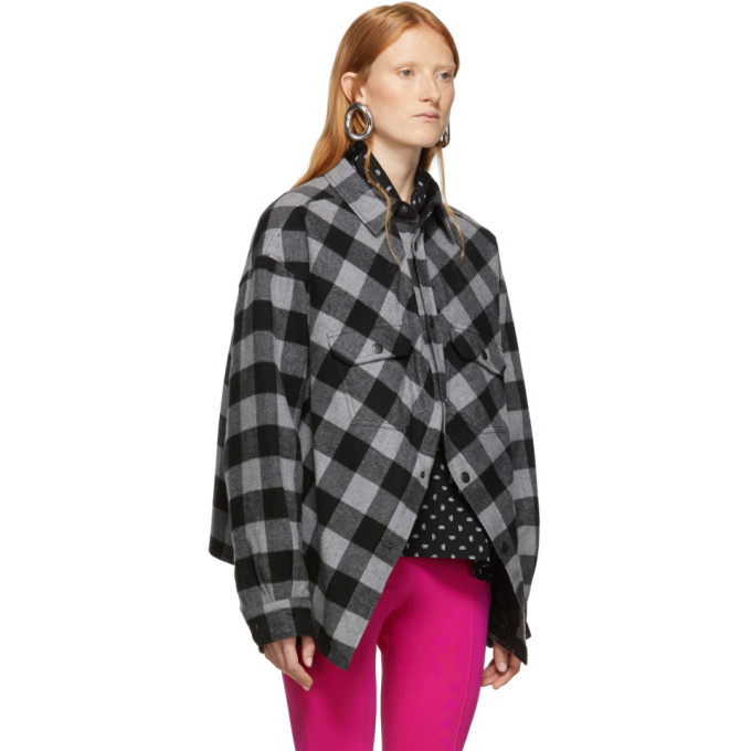 BALENCIAGA BALENCIAGA GREY AND BLACK CHECK FLANNEL SWING CANADIAN JACKET