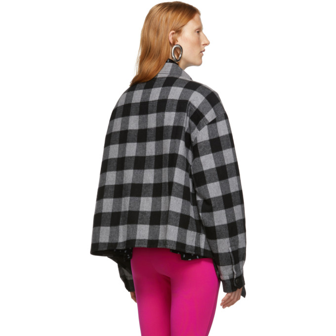 BALENCIAGA BALENCIAGA GREY AND BLACK CHECK FLANNEL SWING CANADIAN JACKET