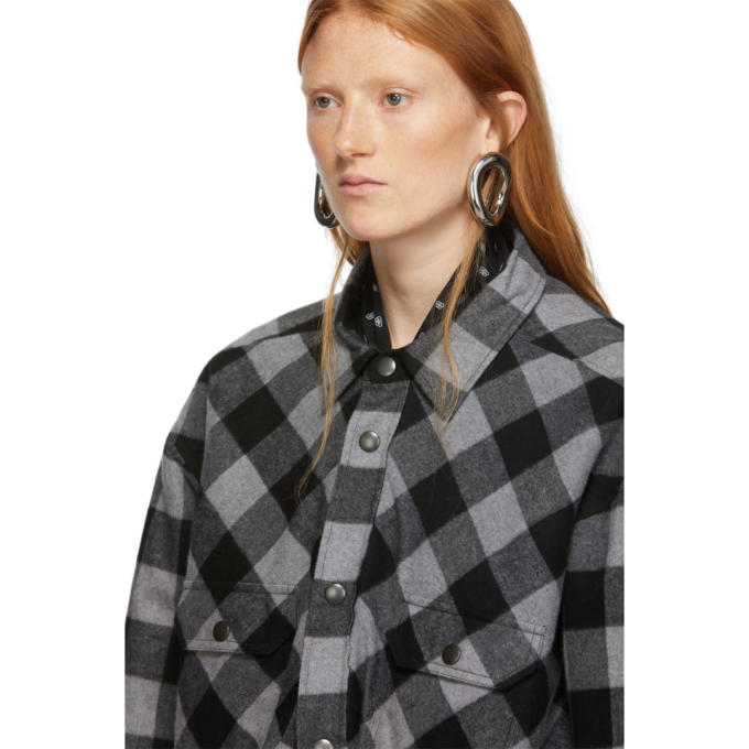 BALENCIAGA BALENCIAGA GREY AND BLACK CHECK FLANNEL SWING CANADIAN JACKET
