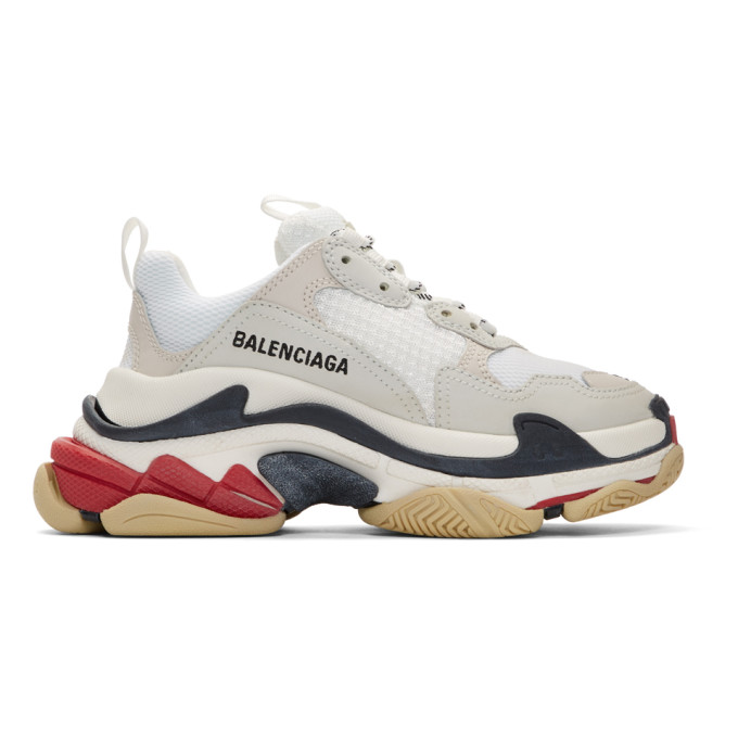 BALENCIAGA White & Grey Triple S Sneakers