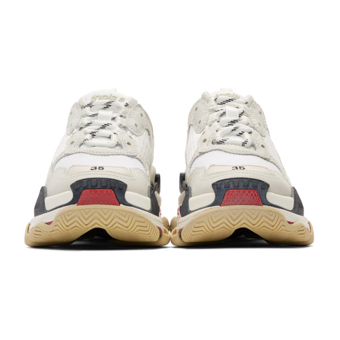 BALENCIAGA White & Grey Triple S Sneakers