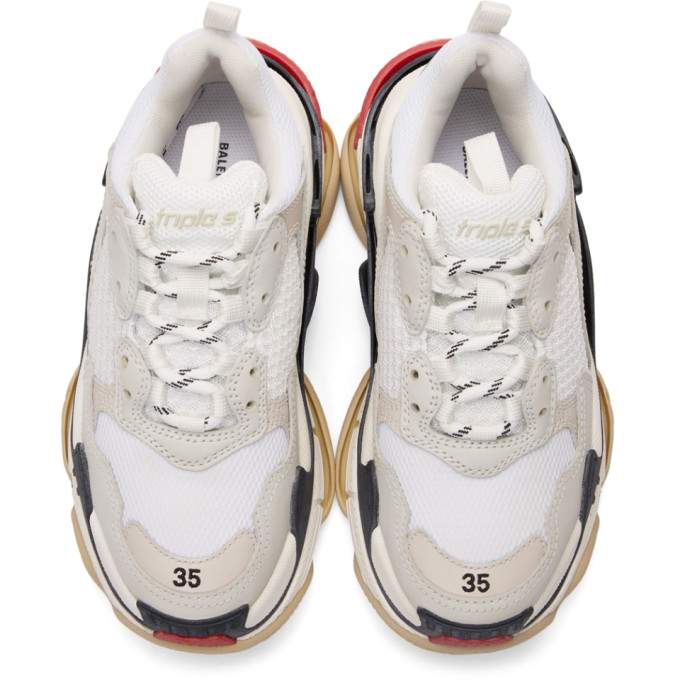 BALENCIAGA White & Grey Triple S Sneakers
