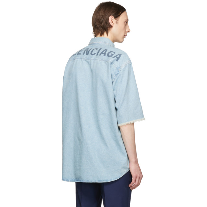 BALENCIAGA BALENCIAGA BLUE DENIM LOGO SHIRT