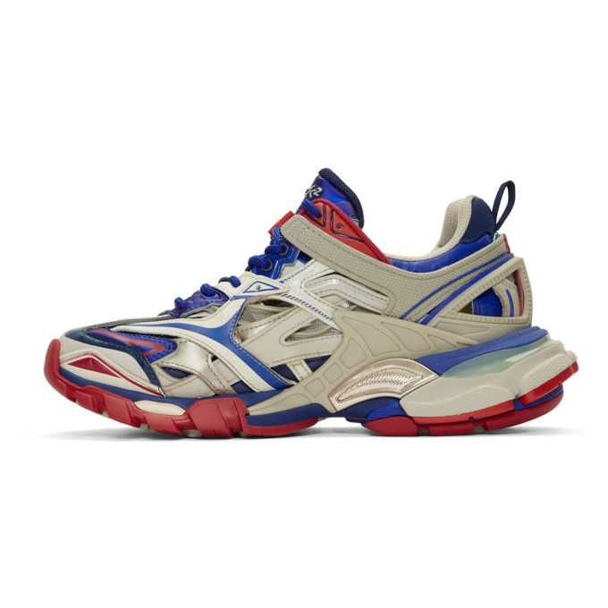 BALENCIAGA BALENCIAGA BEIGE AND BLUE TRACK 2 SNEAKERS
