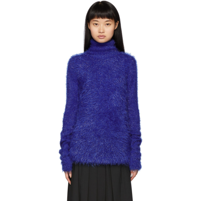 Click to view more detailed imagery on our partner's website Juun.j Blue Fuzzy Knit Turtleneck