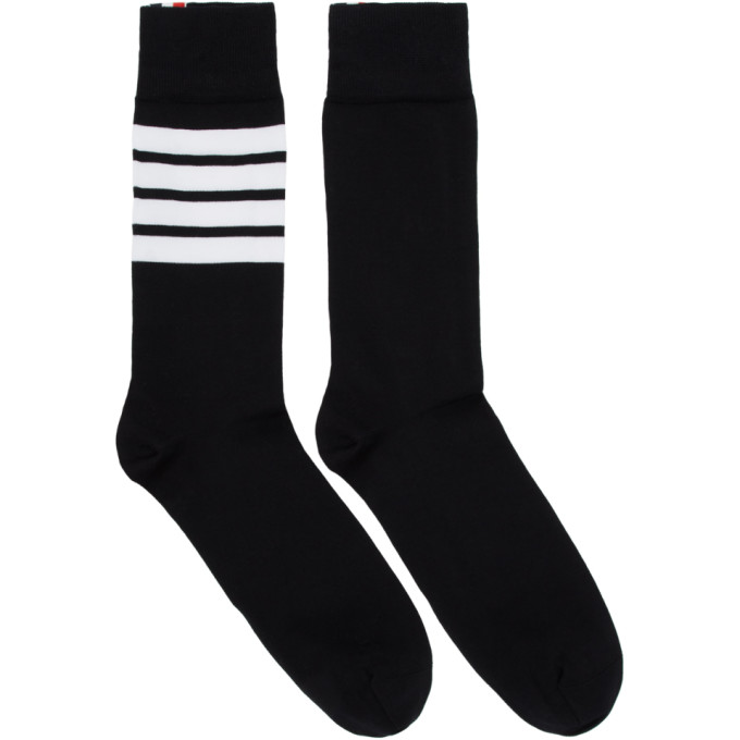 THOM BROWNE BLACK 4-BAR MID-CALF SOCKS