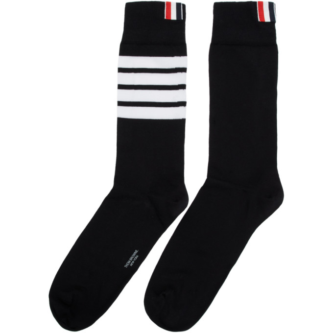 THOM BROWNE BLACK 4-BAR MID-CALF SOCKS