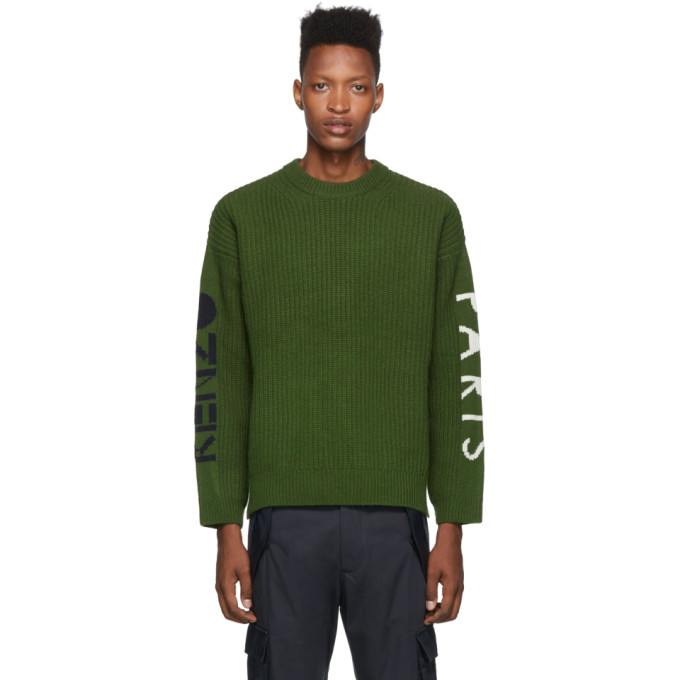 Click to view more detailed imagery on our partner's website Kenzo Ribbed Logo Jumper In 51 Dark Khaki