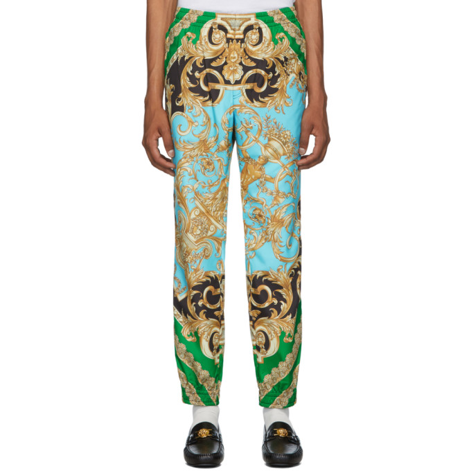 VERSACE GREEN & BLUE BAROCCO HOMME TRACK PANTS