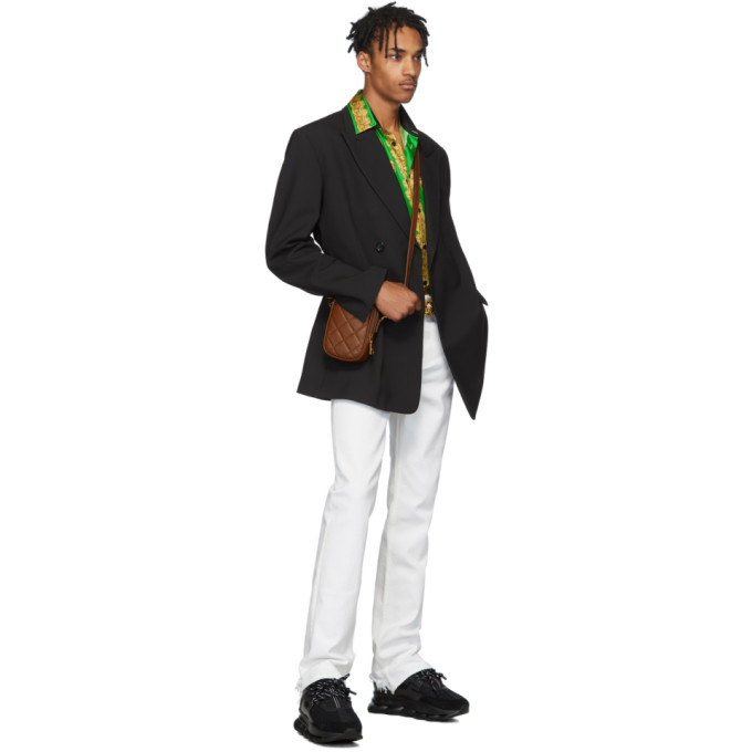 VERSACE VERSACE GREEN AND BLUE SILK BAROCCO HOMME SHIRT