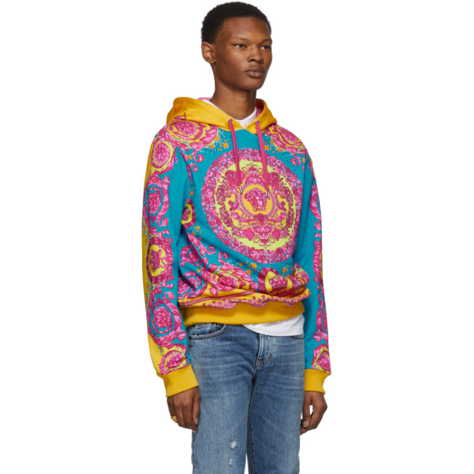 VERSACE ORANGE & BLUE BAROCCO HOODIE