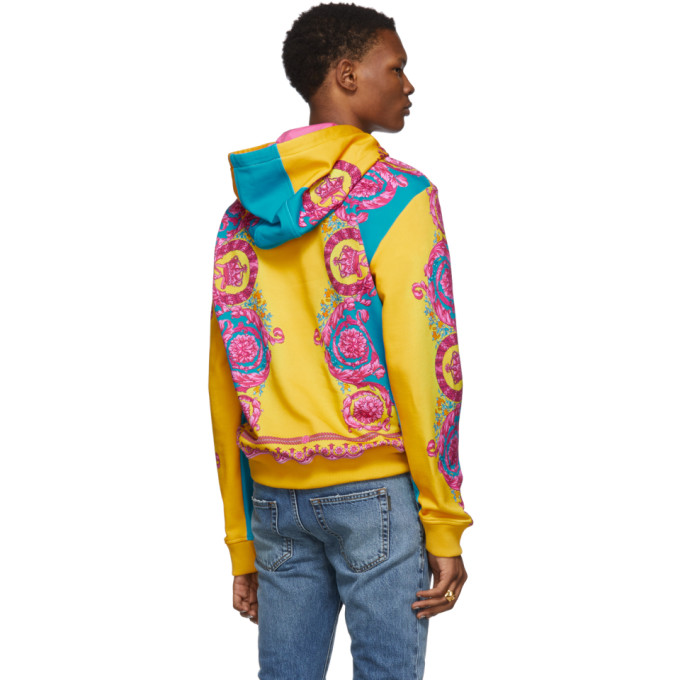 VERSACE ORANGE & BLUE BAROCCO HOODIE