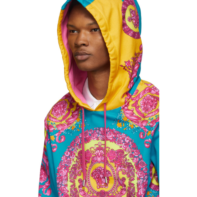VERSACE ORANGE & BLUE BAROCCO HOODIE