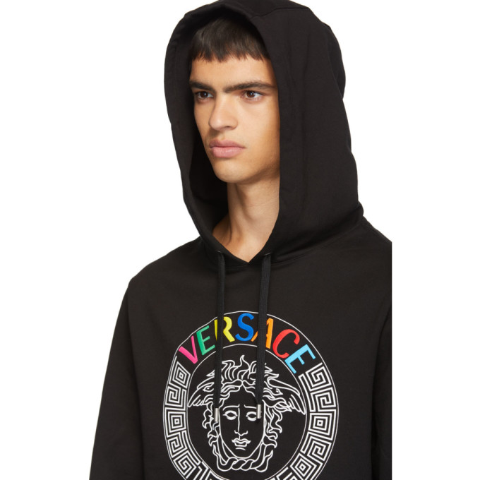 VERSACE BLACK RAINBOW EMBROIDERED HOODIE