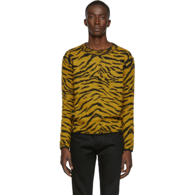 Click to view more detailed imagery on our partner's website Saint Laurent Yellow And Black Wool Sweater With Zebra Pattern In 7463 Jaune/Noir
