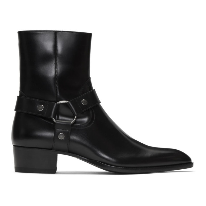 SAINT LAURENT BLACK WYATT HARNESS BOOTS