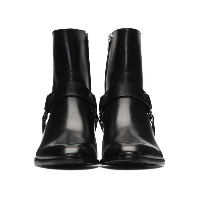SAINT LAURENT BLACK WYATT HARNESS BOOTS