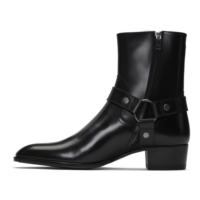 SAINT LAURENT BLACK WYATT HARNESS BOOTS