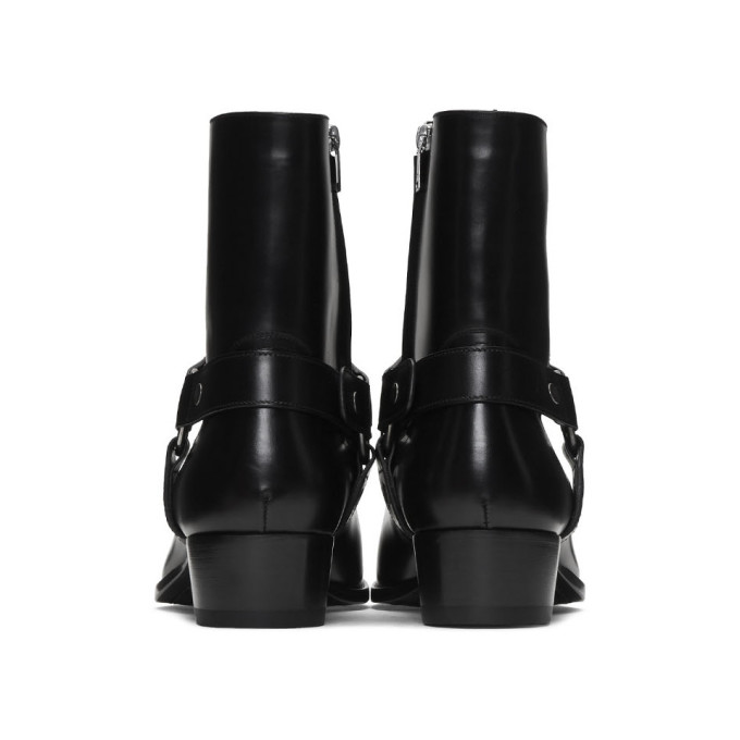 SAINT LAURENT BLACK WYATT HARNESS BOOTS