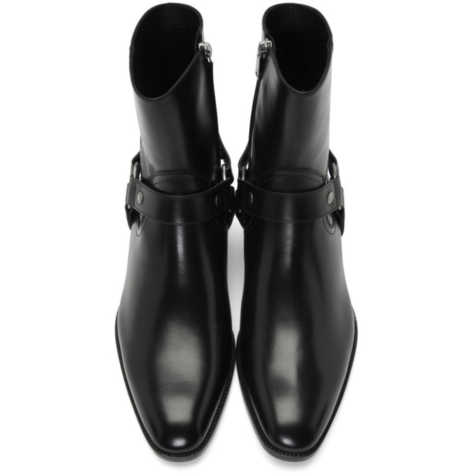SAINT LAURENT BLACK WYATT HARNESS BOOTS