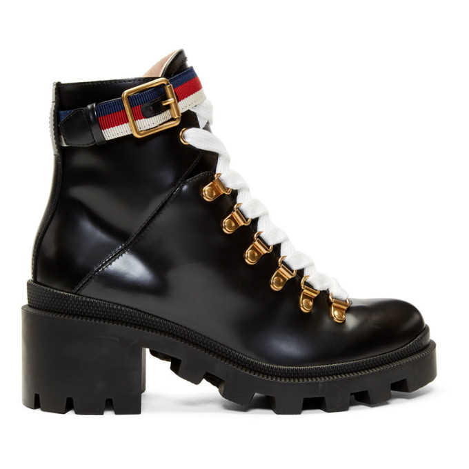 GUCCI BLACK LEATHER SYLVIE BOOTS