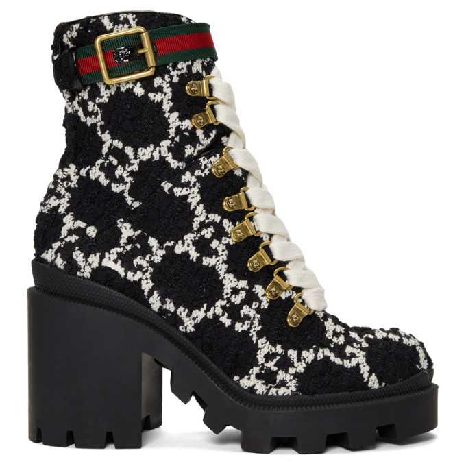 GUCCI Black Tweed GG Ankle Boots
