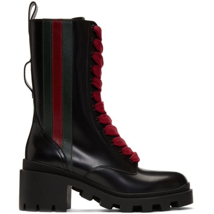 Click to view more detailed imagery on our partner's website Gucci Bikerstiefel Trip Chelsea Kalbsleder Web-Detail Schwarz In Black