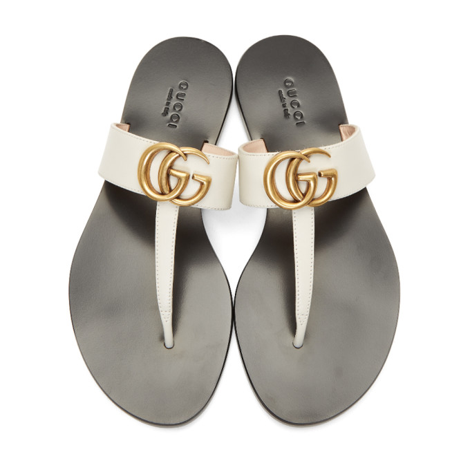 GUCCI GUCCI OFF-WHITE MARMONT FLAT SANDALS