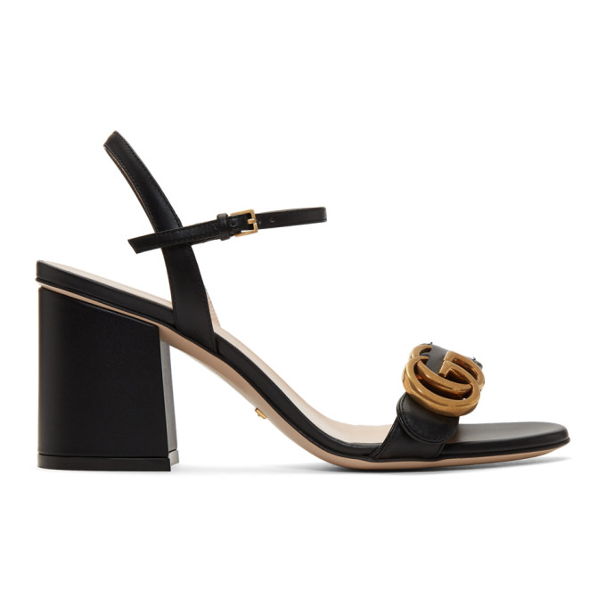 GUCCI BLACK GG HEELED SANDALS