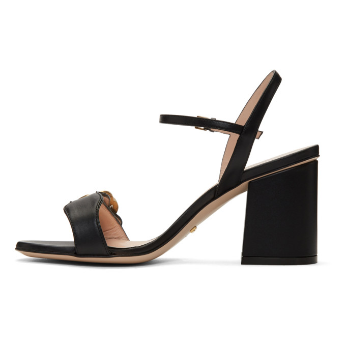 GUCCI BLACK GG HEELED SANDALS