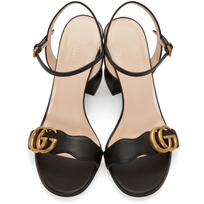 GUCCI BLACK GG HEELED SANDALS