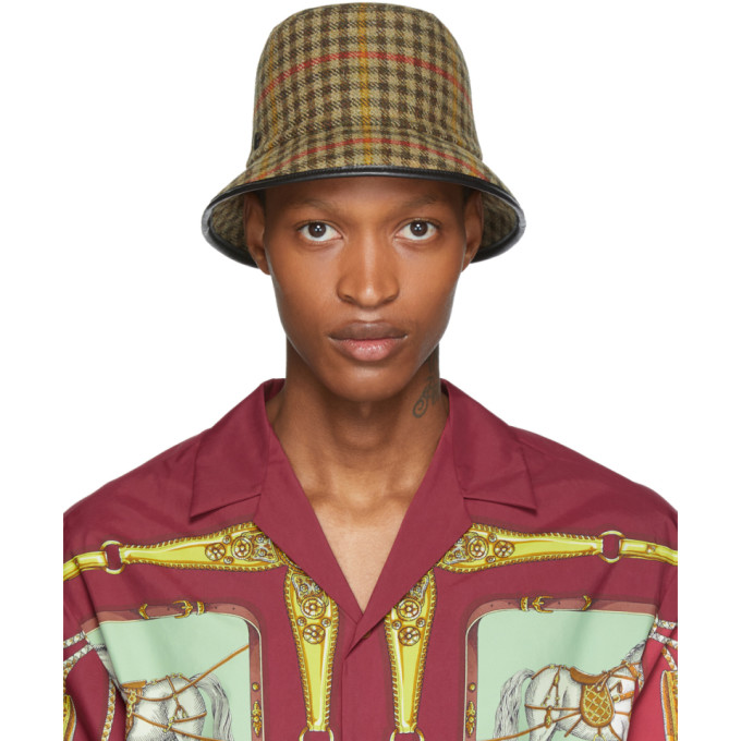 GUCCI GUCCI BEIGE PLAID BUCKET HAT