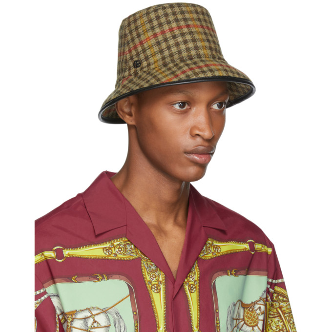 GUCCI GUCCI BEIGE PLAID BUCKET HAT