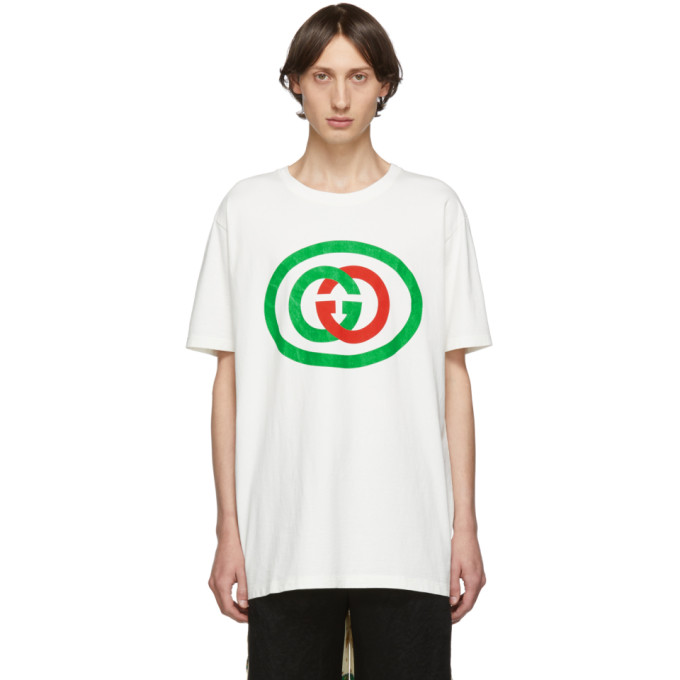 Click to view more detailed imagery on our partner's website Gucci White Unisex Oversized T-Shirt With Gg Print In 9037 Milk/Green