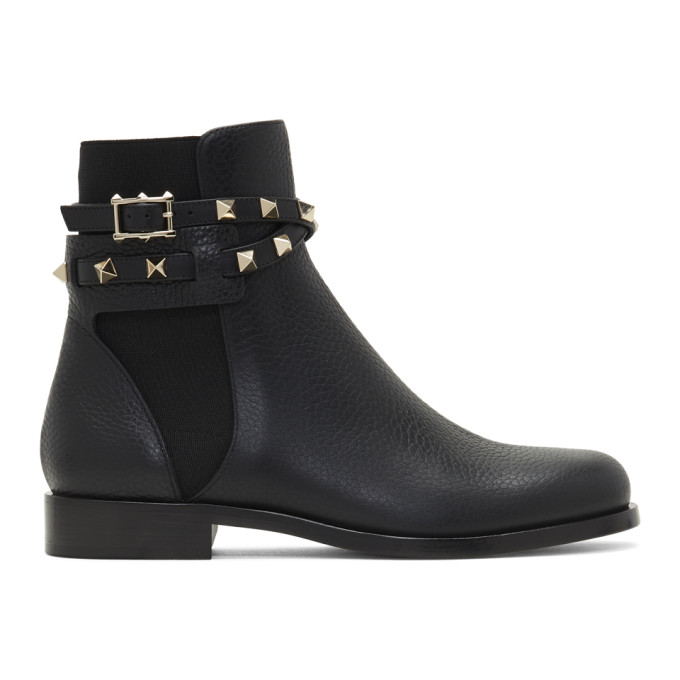 VALENTINO Black Valentino Garavani Rockstud Strap Ankle Boots