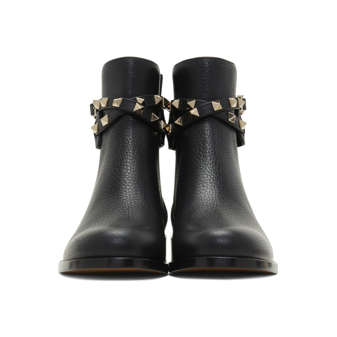 VALENTINO Black Valentino Garavani Rockstud Strap Ankle Boots